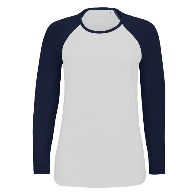SOLS - Camiseta manga larga ranglán modelo Milky para mujer señora (Blanco/Azul Marino French)