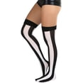 thumbnail image 3 of ToBeInStyle Women's Wide Vertical Striped Thigh High - Black w/ White Wide Stripes - One Size, 3 of 6