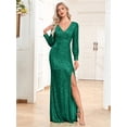 thumbnail image 1 of Wedding Dress Wedding Guest Dresses for Women Long Sleeve V-Neck Fishtail Slit Dinner Dress Long Dress Women Beads, 1 of 9