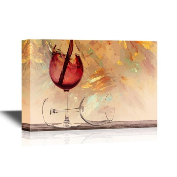 wall26 - Canvas Wall Art - Oil Painting Style Red Wine and Glass - Gallery Wrap Modern Home Art | Ready to Hang - 24x36 inches