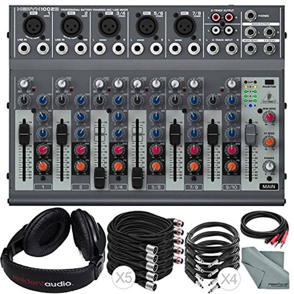 Closed-Back Headphones Behringer XENYX 1002B 10-Channel Audio Mixer and Accessory Bundle with 10X Cables Fibertique Cleaning Cloth 
