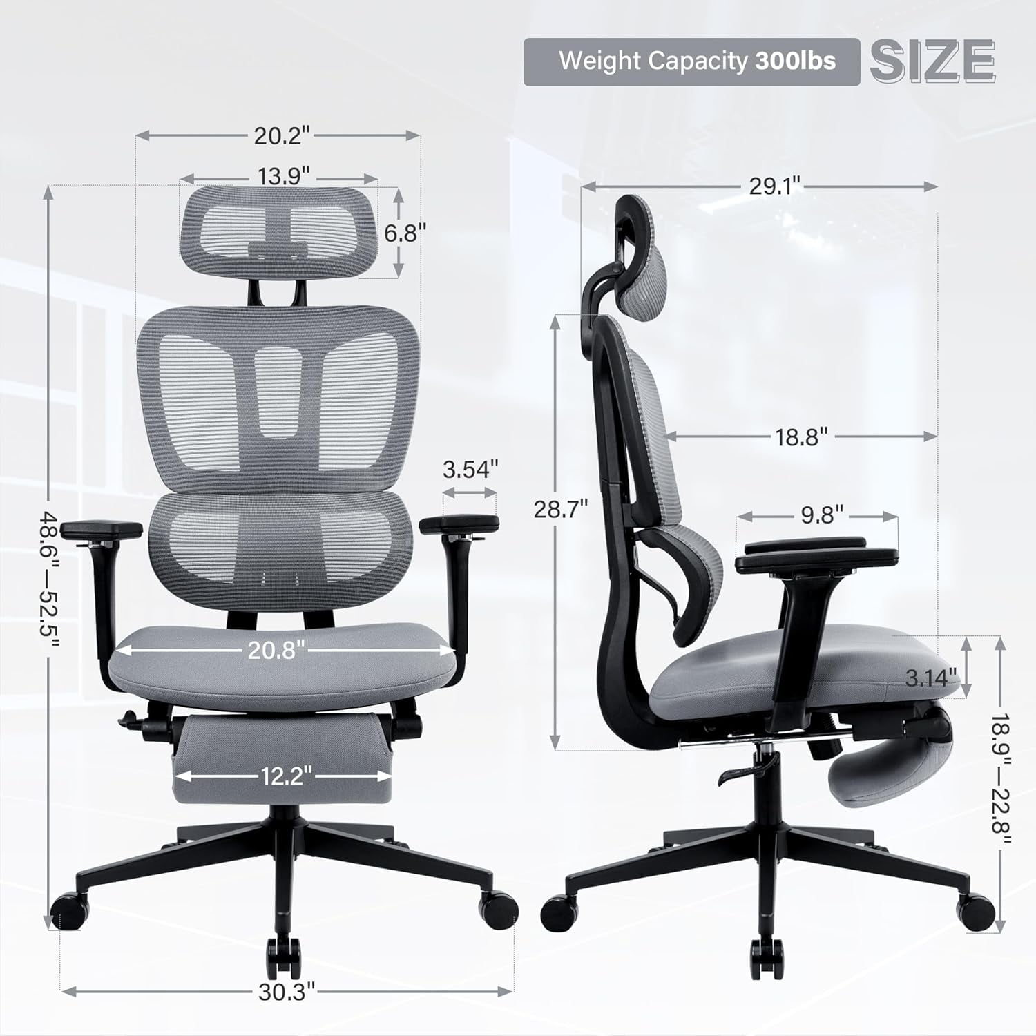 Ergonomic Office Chair with Foot Rest, High Back Computer Office Chair with Dynamic Lumbar Support, 2D Headrest, 4D Armrest, Sponge Seat, Mesh Home Office Desk Chair for Adults, Black