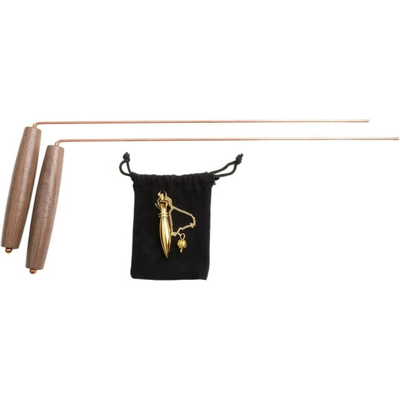 HUGFEGWE 99,99 % Tiges de Scolaire en Cuivre - 2 Pcs Tiges de Scolaire avec Pendule en Laiton Massif et Sac en Velours pour un Rangement Pratique - pour Recherche d'Eau, Or, Minéraux, Perte U2536-12784