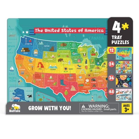 Little Buffalo 4 Pack Puzzle Tray in USA, Alpha Animals, Planets, Polar for Childrent Ages 3 , Buffalo Games