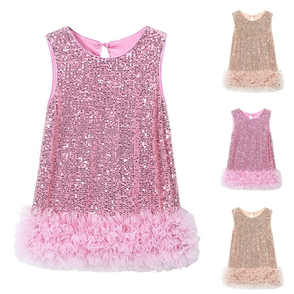 Miluxas Toddler Girls Sequin Dress Sparkly Gown Party Dresses Little Kids A-Line Dress Pink 2-3 Years