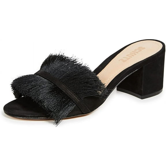 Schutz Adcelle Black Open Toe Block Heeled Slip On Mule Block Heel Sandals (Black, 5)