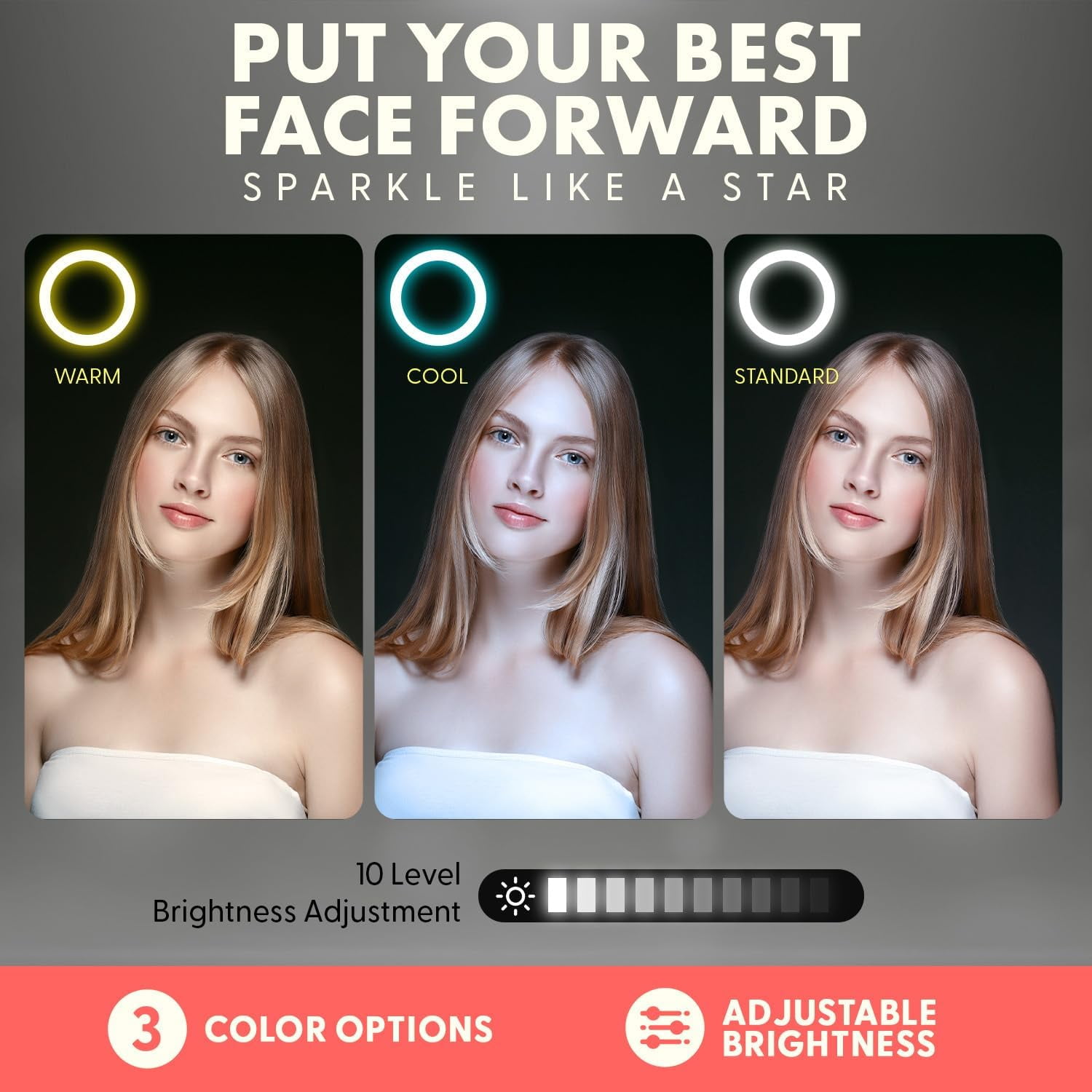 11’’ LED 12W Selfie Light with Wired Control, 3 Color Modes, 10 Brightness Levels, Tripod Stand with 6 Sections, Phone Holder, Adjustable Brightness Levels for Influencers, YouTube, TikTok