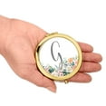thumbnail image 3 of Koyal Wholesale Gold Compact Mirror Bridesmaid's Wedding Gift, Peach Flower Florals on White, Monogram Letter G, 1-Pack, 3 of 5