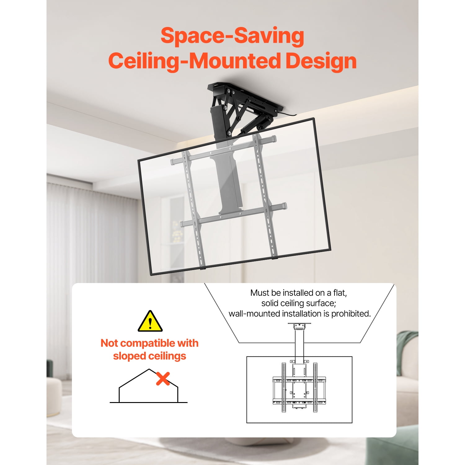 KFFKFF Automated TV Ceiling Mount, Wall Mount, Electrically Modifiable TV Ceiling Mount, Automated TV Lowering Bracket with Maximum VESA 24 x 24 in, Accommodates TVs Up to 88 lbs