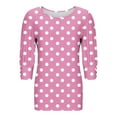 thumbnail image 7 of Ayolanni 3/4 Length Sleeve Women's Tops Cute Pink Boat Neck Polka Dot Buttons Blouses Tshirts Shirts for Women XXXL, 7 of 7