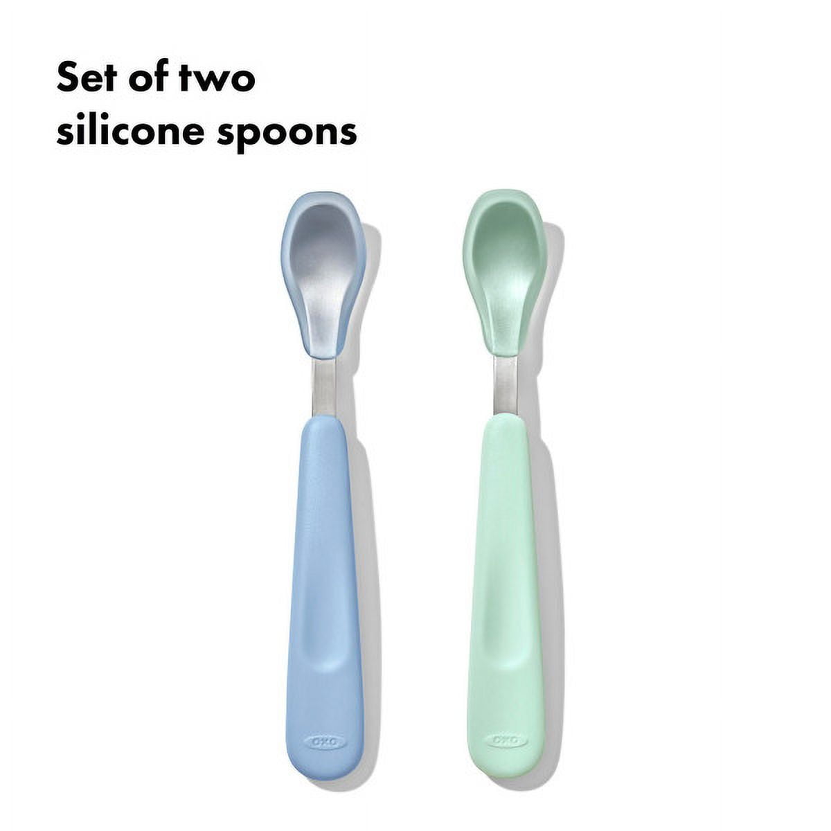OXO Tot Baby Feeding Spoon 2 Piece Set with Soft Silicone for 6+ Months, Opal and Dusk