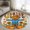 Blue, Cornflower Blue, Marigold, Terracotta, variant on Rabbit Thanksgiving Round Area Rug 4ft, Fall Pumpkins Leaves Rustic Washable Non-Slip Circle Rugs for Bedroom Living Room Kitchen, Soft Non Shedding Circle Carpet for Dining Room Dorm