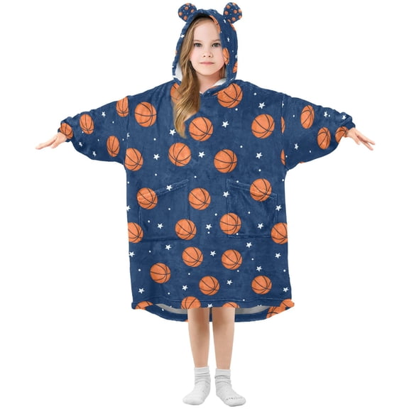 Wearable Blanket Hoodie for Basketball Star Flannel Hooded Blanket with Pockets and Sleeves Suitable