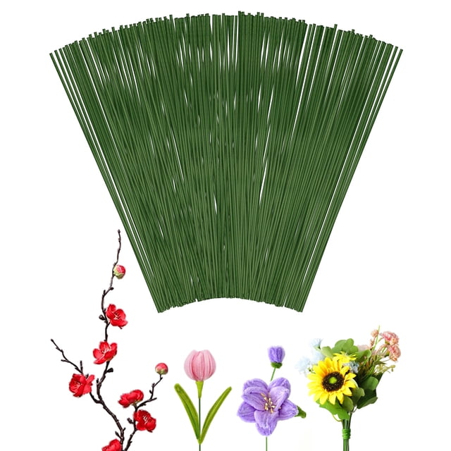 Tallos de alambre floral FIVEIZERO calibre 18, 35 cm, verdes, 100 piezas