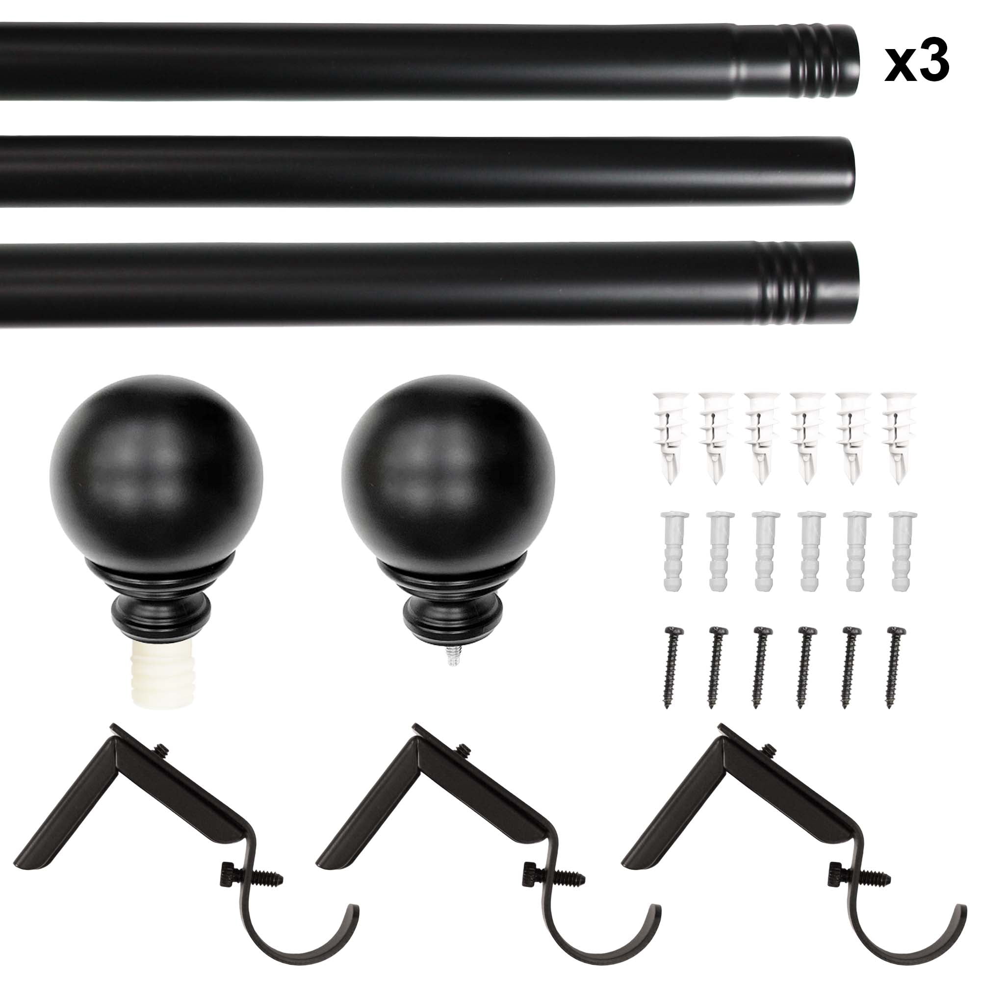Better Homes & Gardens 1 in Matte Black Ball Single Curtain Rod, 32 in to 120 in