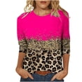 thumbnail image 1 of Pompotops T-shirt Mode Femme Imprimé Léopard Ample Manches 3/4 Col Rond Haut Décontracté Liquidation, 1 of 5
