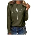 thumbnail image 2 of Abcnature Womens Crewneck Sweatshirts, Color Block Long Sleeve Sweaters, Casual Printing Loose T-shirt O-Neck Tops Army Green S, 2 of 5