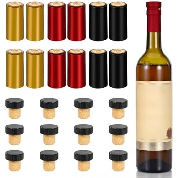30 Pcs Wine Sealer for Wine Bottles - Bottle Sealer for Cruise, Plastic Heat Shrink Cap & Wood Cork Stopper with Plastic Top