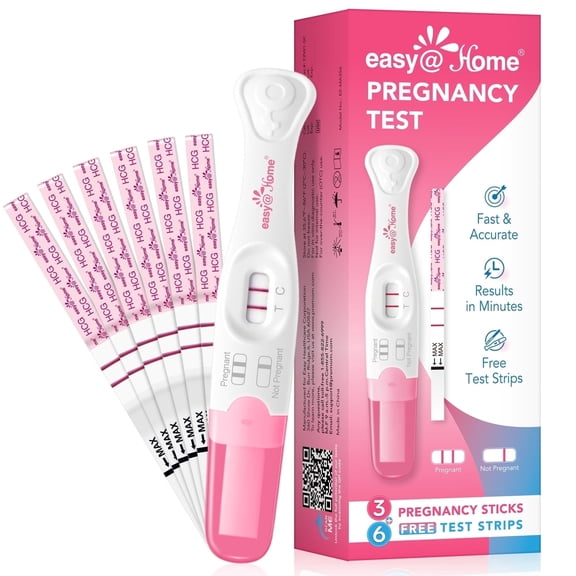 Easy@Home Early Detection Pregnancy Test Kit, Ultra-Sensitive hCG Test with 3 Sticks and 6 Strips, Curved Handle, Rapid Results, Valid until Oct 15, 2026