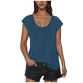 thumbnail image 1 of Yanlir Blouse à Manches Courtes à Col Rond pour Femme, Chemise Décontractée Unie, Tenue d'Été pour le Travail et les Loisirs, Hauts Basiques Coupe Ample (Bleu,), 1 of 7