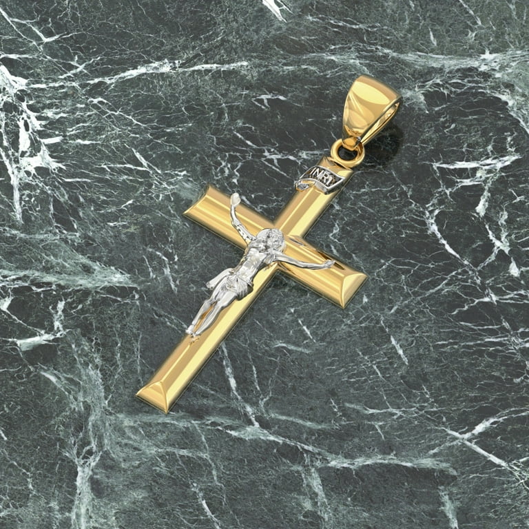 Mens white 2024 gold crucifix pendant
