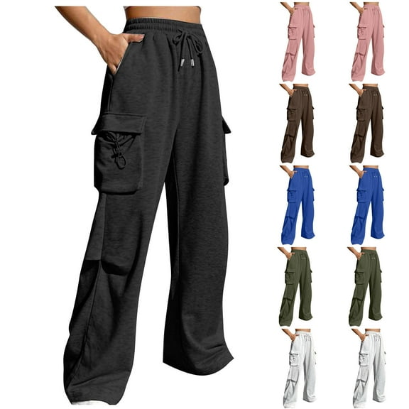 ZZwxWA Women Cargo Pants Baggy High Waist Sweatpants Drawstring Womens Casual Yoga Wide Leg Workout Pants Athletic Joggers Pants