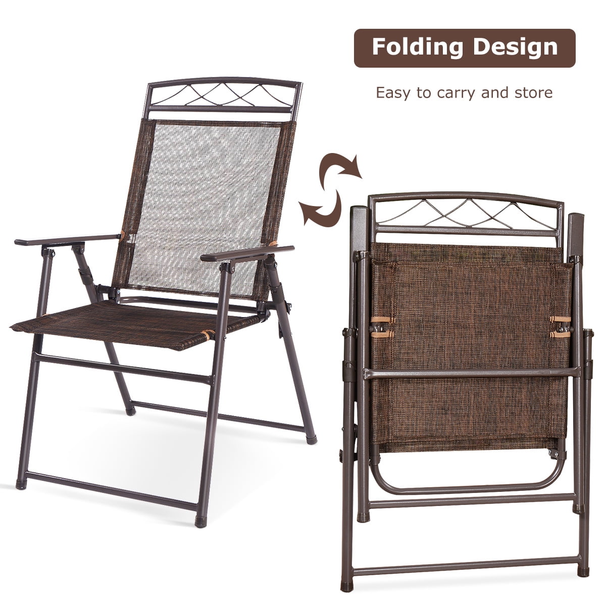Giantex Set of 4 Patio Folding Sling Chairs Steel Camping Deck Garden Pool Backyard Chairs