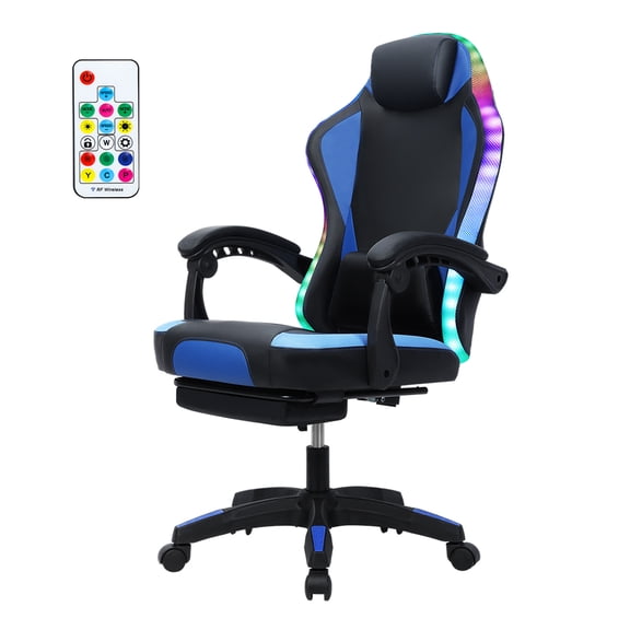 Selrti Gaming Chair with LED Light, Ergonomic Massage Computer Chair with Footrest, High Back Music Video Chair with Lumbar Support