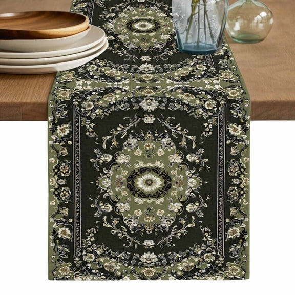 Vintage Green Table Runner, Southwestern Geometric Abstract Art Washable Cotton Linen Table Runners 72 Inches Long, Dresser Scarf Runner for Dining/Coffee/Kitchen/TV Stands/Cabinets 13''x72''