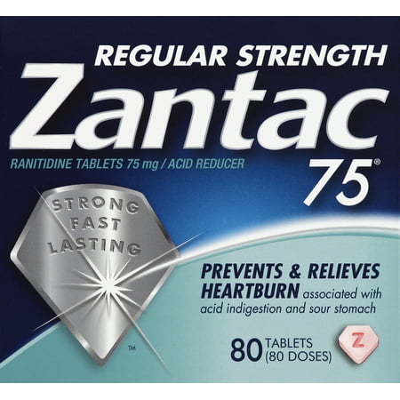 Zantac 75mg Regular Strength Ranitidine Acid Reducer Tablets,