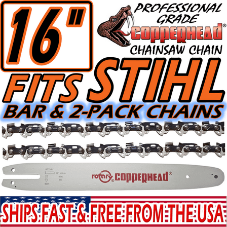 COPPERHEAD 16" BAR & 2-PACK CHAINS for STIHL MS180 SAWS 61PMM3-55, 3005 008 3913