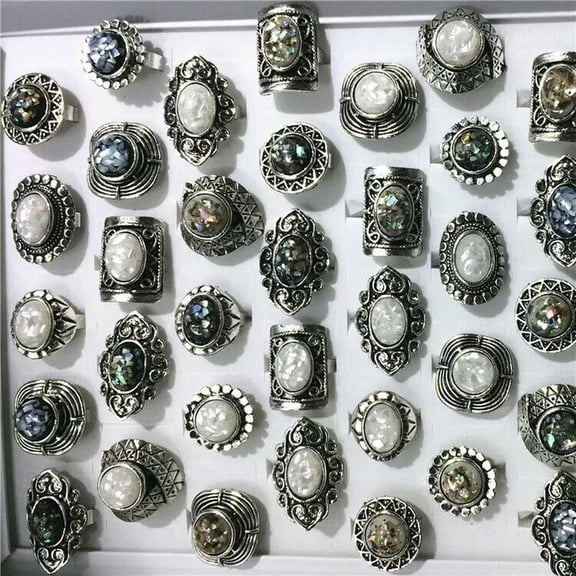 HOOUN 30pcs Natural Stone Jewelry Wholesale Mixed Lots Fashion Women/Men's Cool Rings