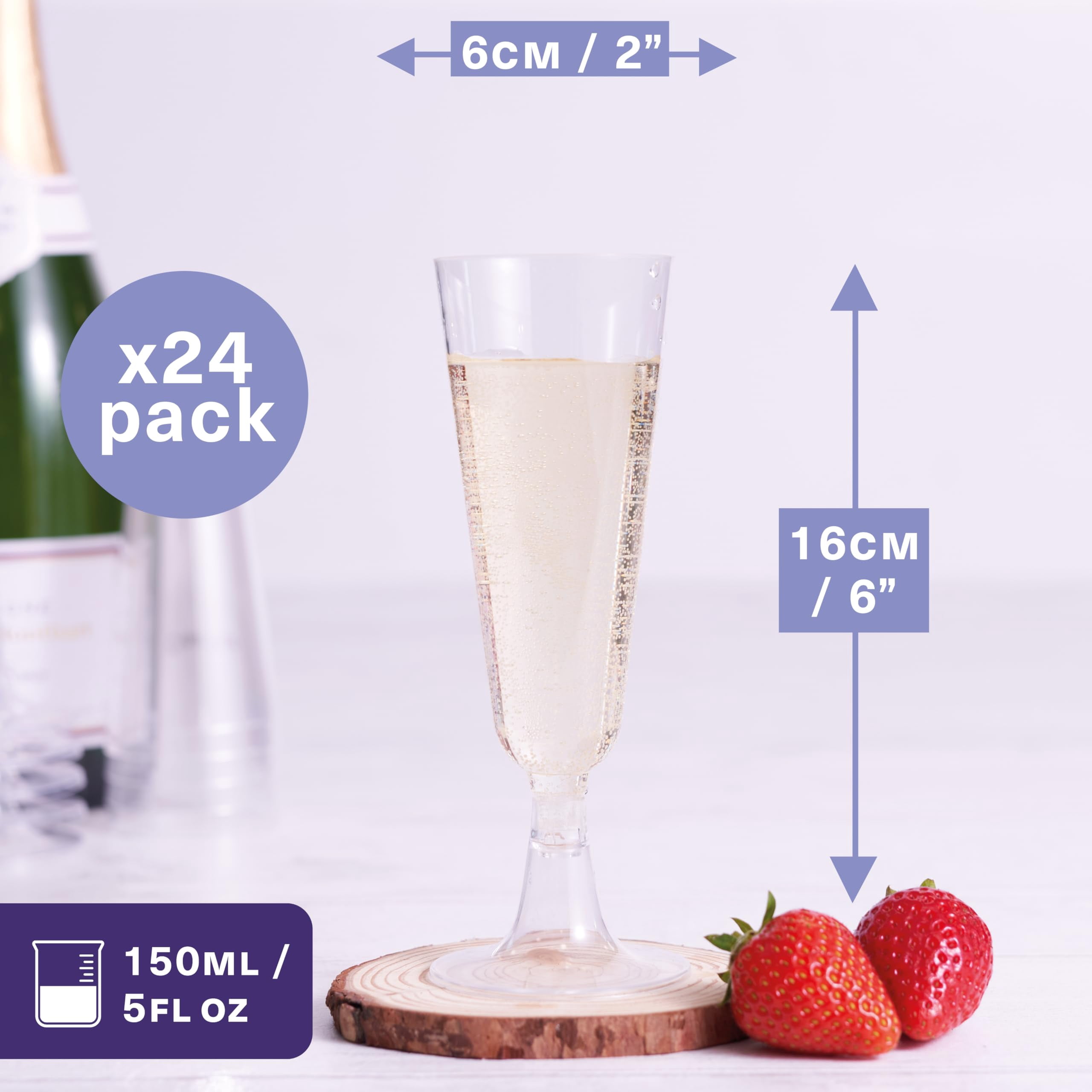 48 Clear Plastic Champagne Flutes, 5oz - Elegant, Sturdy & Reusable Toasting Glasses for Mimosas, Cocktails, Prosecco - Perfect for Weddings, Birthdays, Christmas, BBQ & Garden Parties
