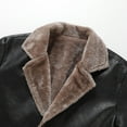 thumbnail image 5 of hlysgo Mens Sherpa Lined Jackets Heavyweight Long Sleeve Notch Lapel Button Leather Jacket Trendy Thick Men's Long Winter Coats Black XXL, 5 of 8