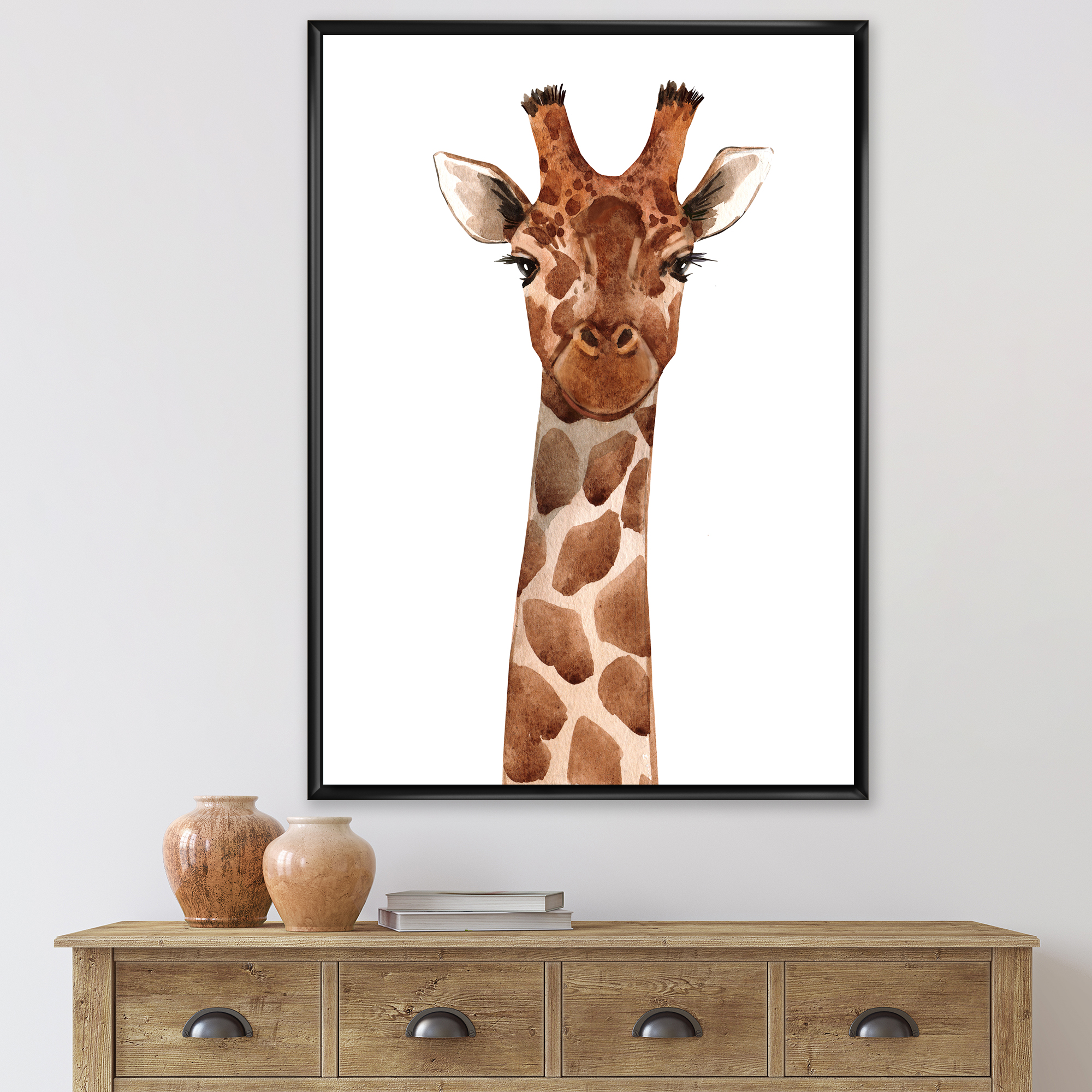 Designart 'Close Up Portrait of A Giraffe XI' Farmhouse Framed Canvas Wall Art Print