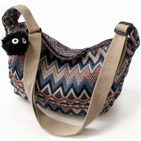 LAPTOM MAX 1 Pack Boho Crescent Bag for Women, Nylon Hippie Hobo Purse with Gift Pendant, Lightweight Crossbody Shoulder Bag for Shopping Work
