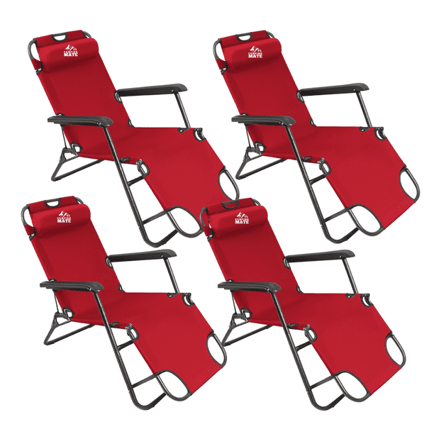4 Sillas Camastro Plegable Reclinable Jardin Playa Alberca rojo