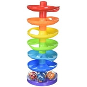 KidSource Super Spiral Tower - Ball Drop and Roll Activity Toy - Seven Colorful Ramps and Three Rattling Balls Promote Fine Motor Skills for Kids Ages 1 Year Old and Up