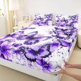 thumbnail image 3 of Feelyou Watercolor Butterfly Twin Sheet Sets for Women, Purple Flower Floral Twin Fitted Sheet, Chic Artwork Splash Flat Sheet, Microfiber Bedroom Decor, 3pcs, 3 of 7