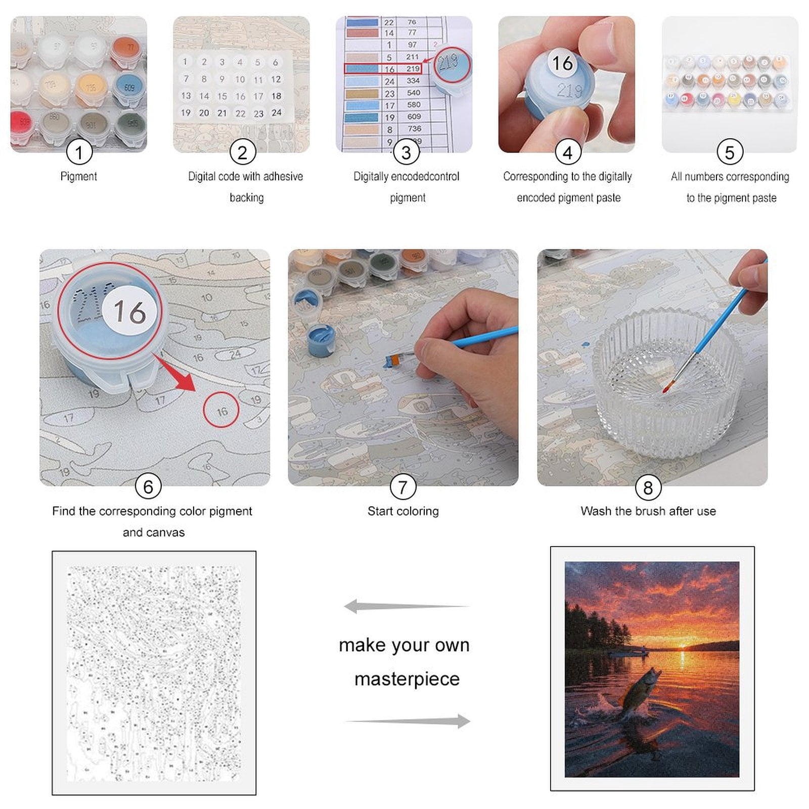 Paint By Numbers Kit for Adults Beginner - DIY Fishing Sunset Lake Splashing Water Canvas Painting Kits for Adults, Frameless Paint By Number for Adults for Home Wall Decor 16x20 Inch