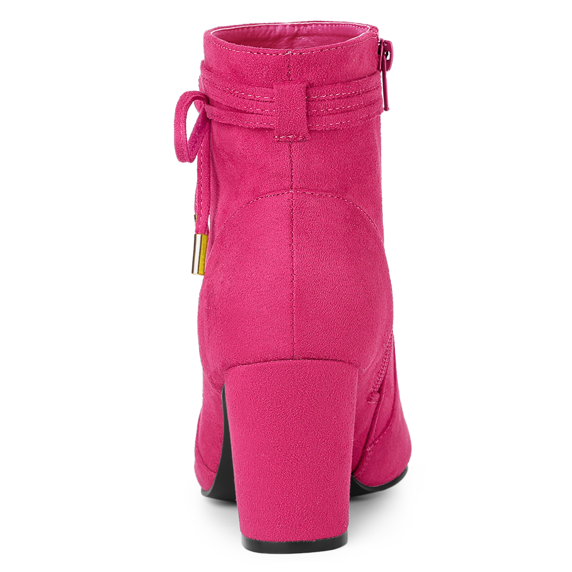 DARING DIVA Pointed Toe Chunky Heel Zipper Ankle Boots Hot Pink 7