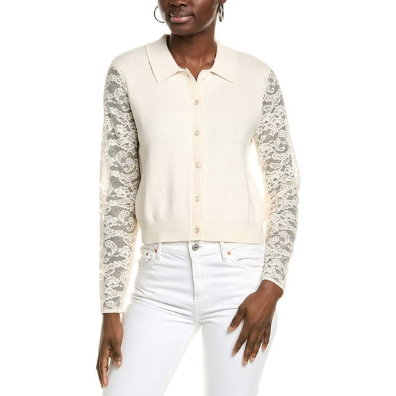 CeCe womens  Lace-Sleeve Cardigan, xs, White
