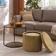 thumbnail image 2 of Round Ottoman with Storage Set of 2 with Coffee Table, 3 in 1 Combination Nesting Furniture Set, Boucle Upholstered Storage Ottoman, Vanity Stool, End Side Table Combo, Dark Yellow, 2 of 7
