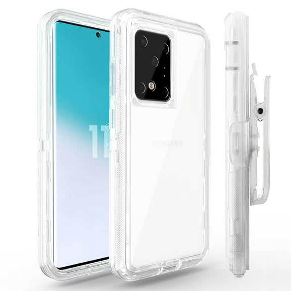 For Samsung Galaxy Note20 5G Transparent Shockproof Protective Armor With Clip Hybrid Case Cover Clear