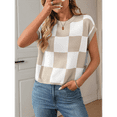 thumbnail image 4 of Womens Summer Crew Neck Cap Sleeve Crop Color Block Knit Short Sleeve Sweater S, 4 of 9