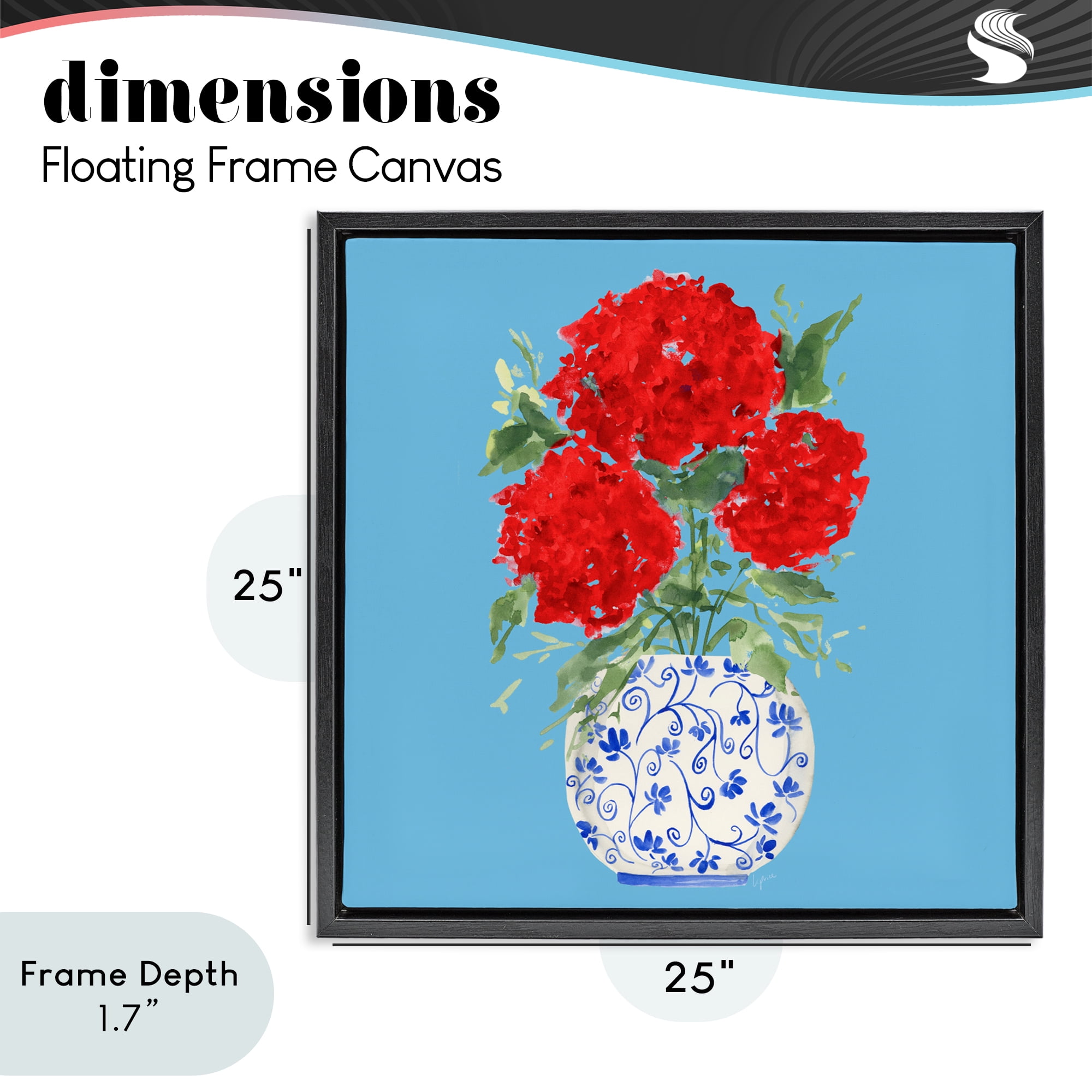 Stupell Industries Bold Red Hydrangea Trio Black Framed Floater Canvas Wall Art, design by Lucille Price