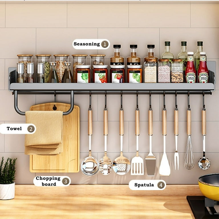 Spice Rack Wall Mount 12Inch Hanging Spice Rack for Wall with Towel Bar Black Spice Organizer for Kitchen Bathroom