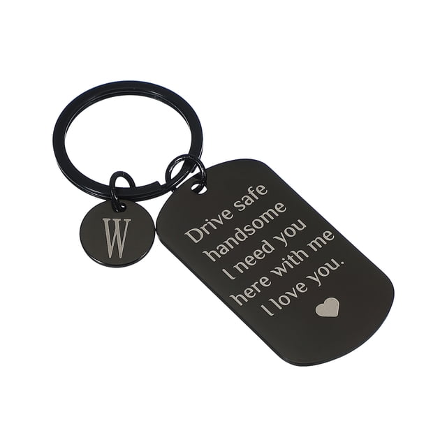 Llavero Drive Safe de Uxcell, 1 juego de llavero de letra W 'Te necesito aquí conmigo, te amo' llavero personalizado con caja de regalo para él, regalos de Navidad y Día de San Valentín, negro blanco