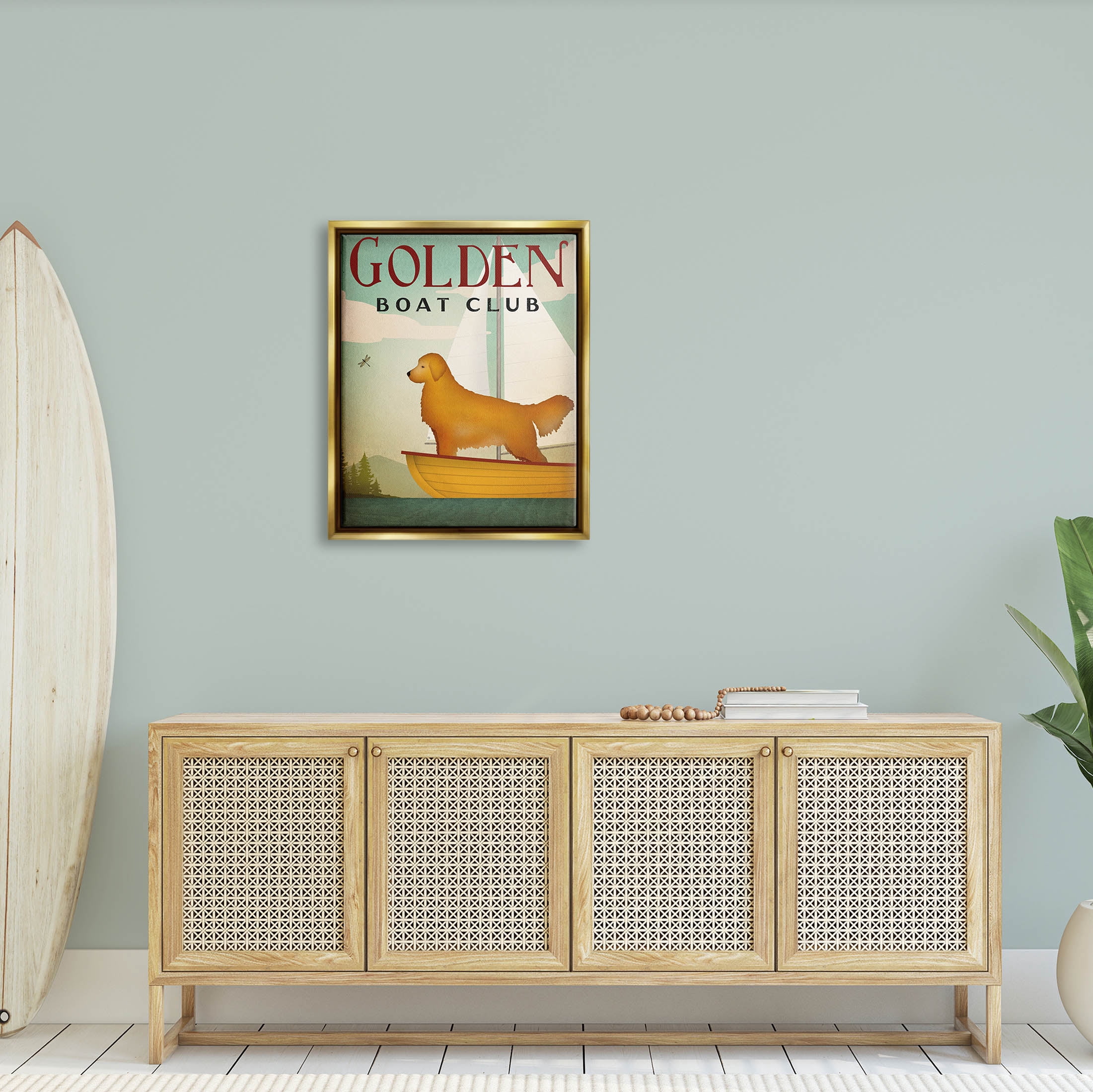 Stupell Industries Boat Club Dog Sailing Graphic Art Metallic Gold Floating Framed Canvas Print Wall Art, Design by Ryan Fowler