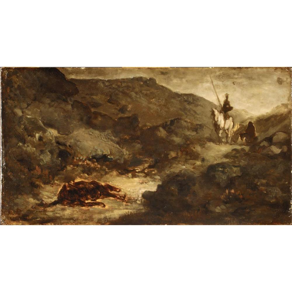 Honoré Daumier 14x10 Black Modern Framed Museum Art Print Titled - Don Quixote and the Dead Mule (After 1864)